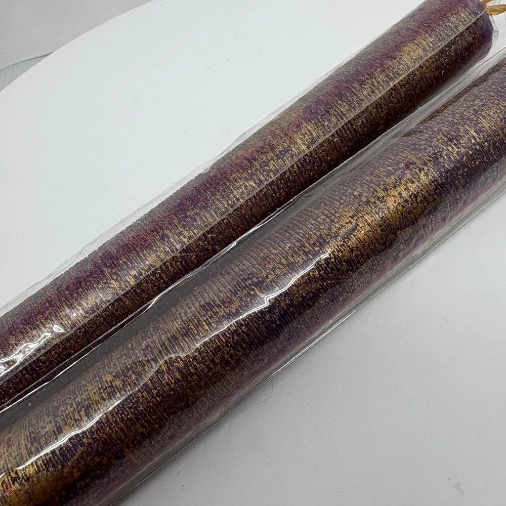 Purple Candles with Gold Tone Set of 2‎ Taper Candles 8 Inch Tall Home Decor